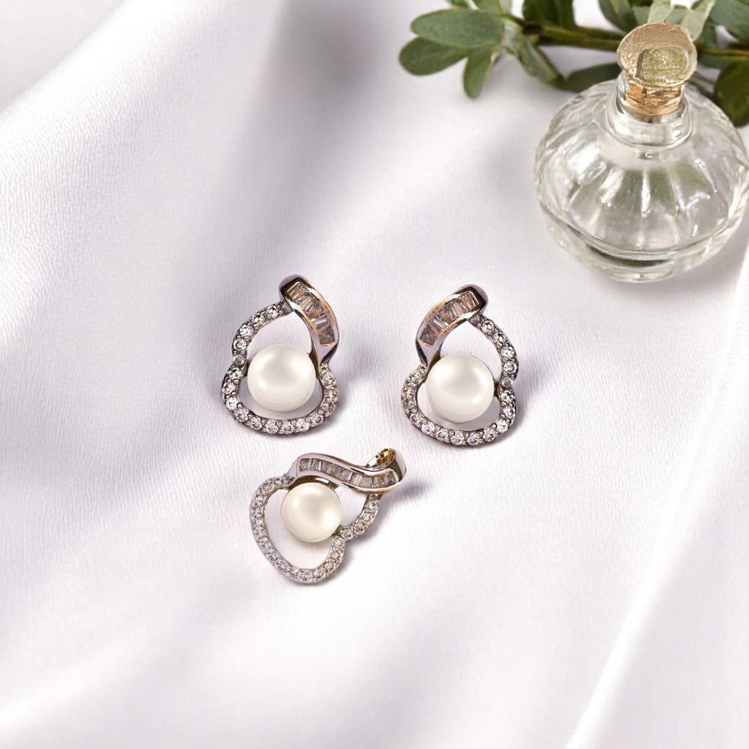 Silver Sunlit Pearl Pendant Set