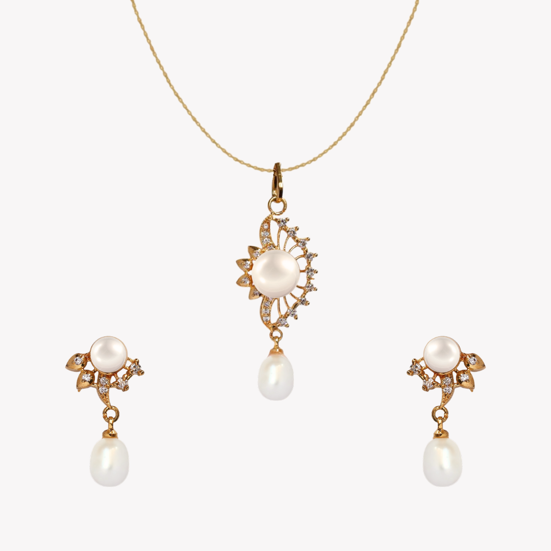 Golden Cascade Pearl Pendant Set