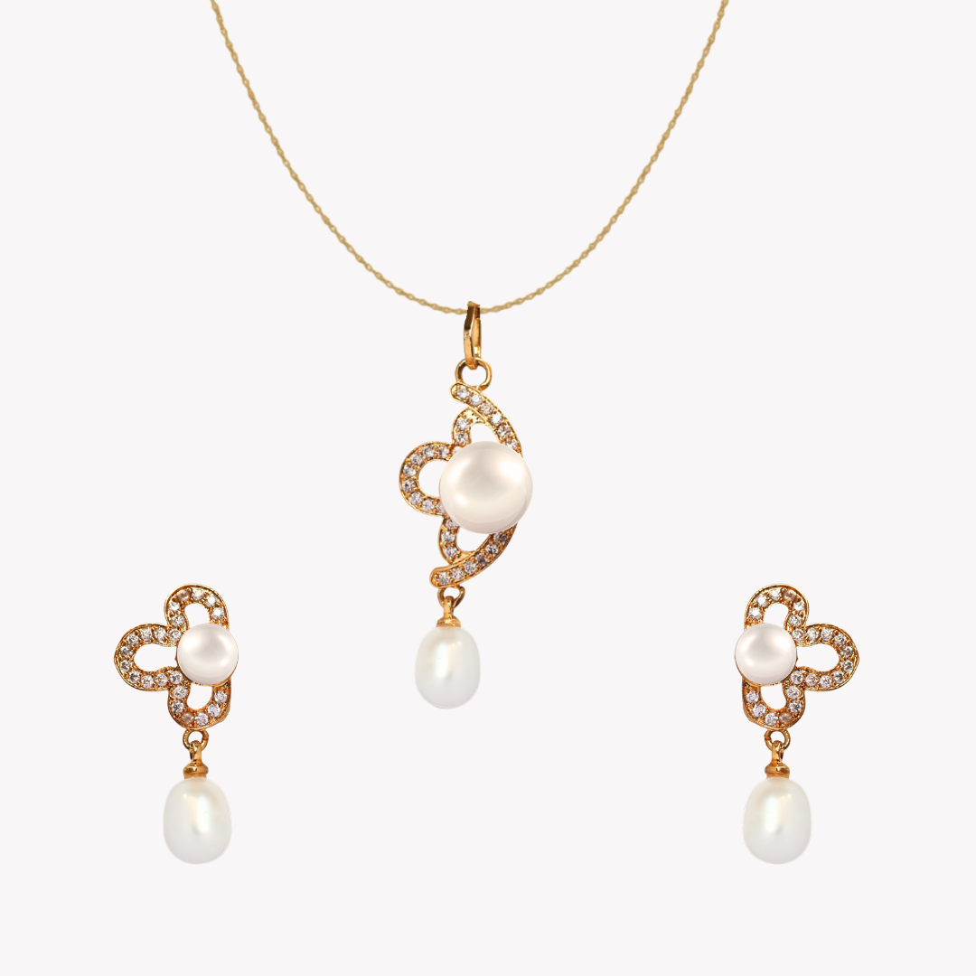 Golden Ripplet Pearl Pendant Set