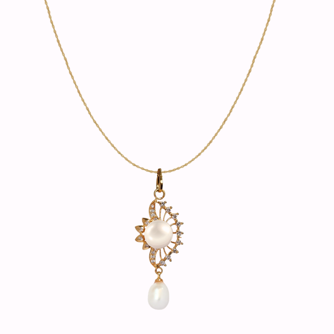 Golden Cascade Pearl Pendant Set