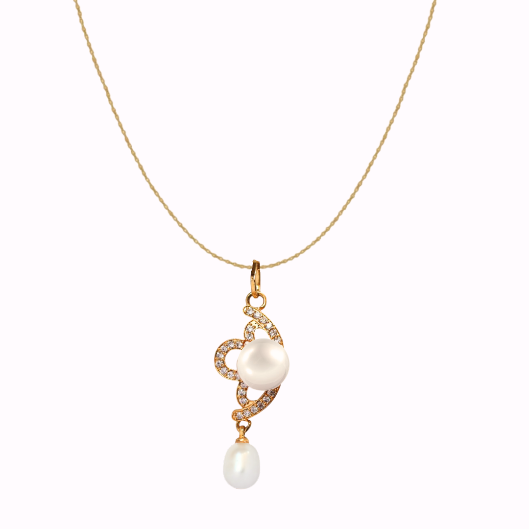 Golden Ripplet Pearl Pendant Set