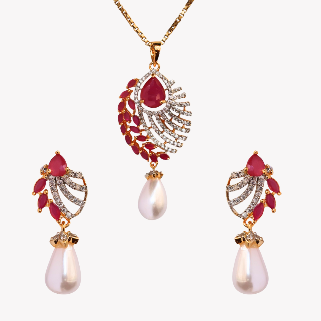 Ruby Opulence Pearl Pendant Set