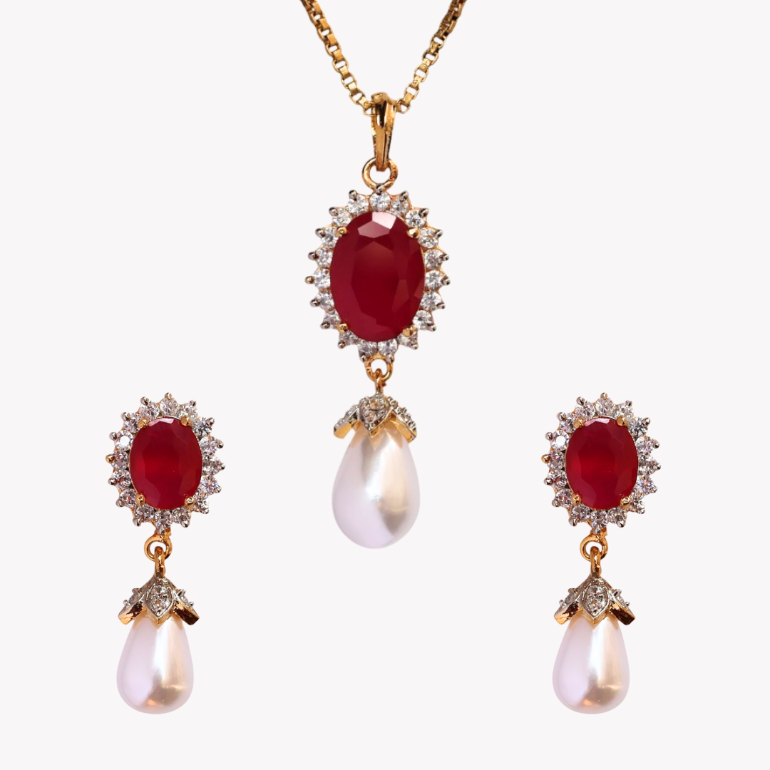 Ruby Tranquil Pearl Pendant Set