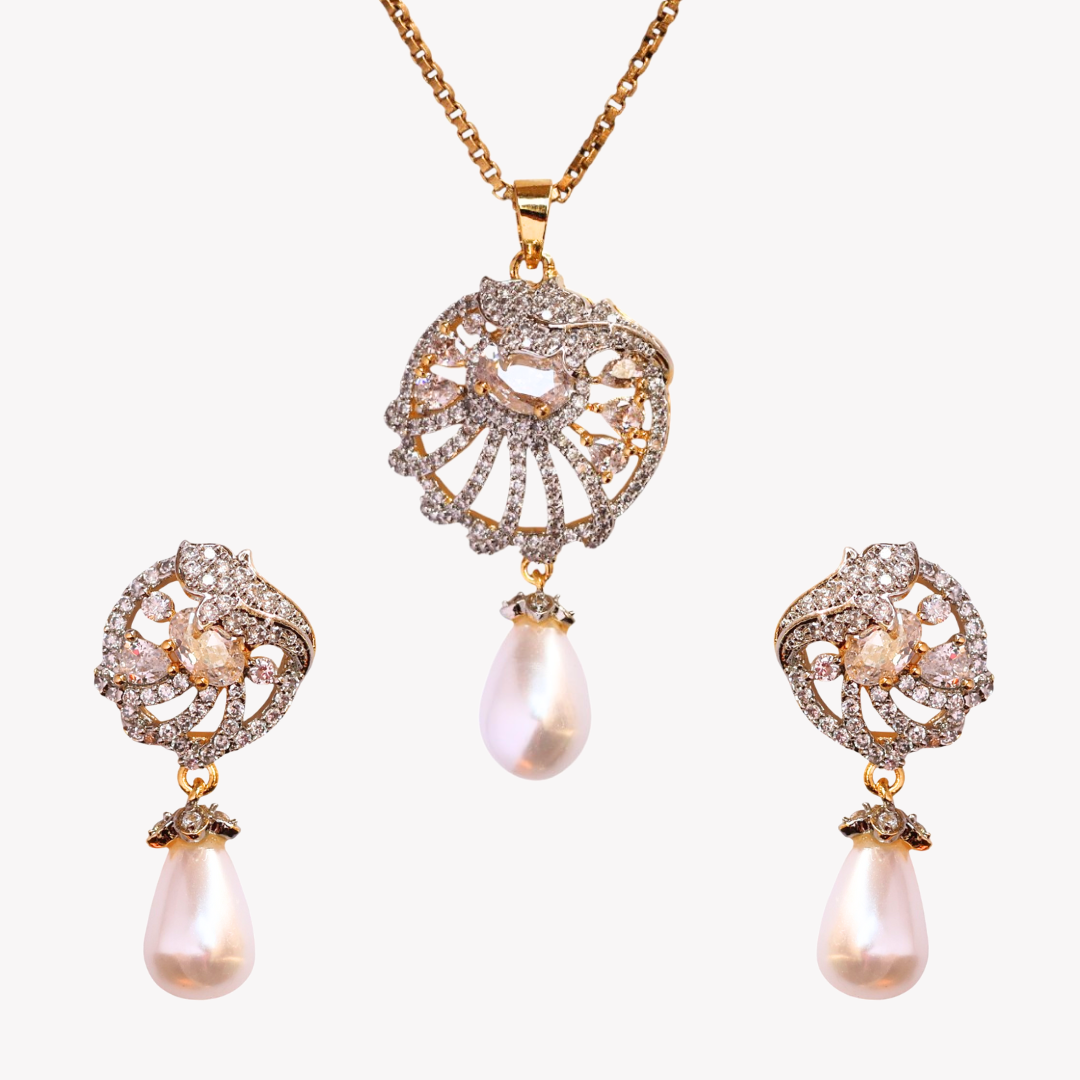 Golden Velora Pearl Pendant Set