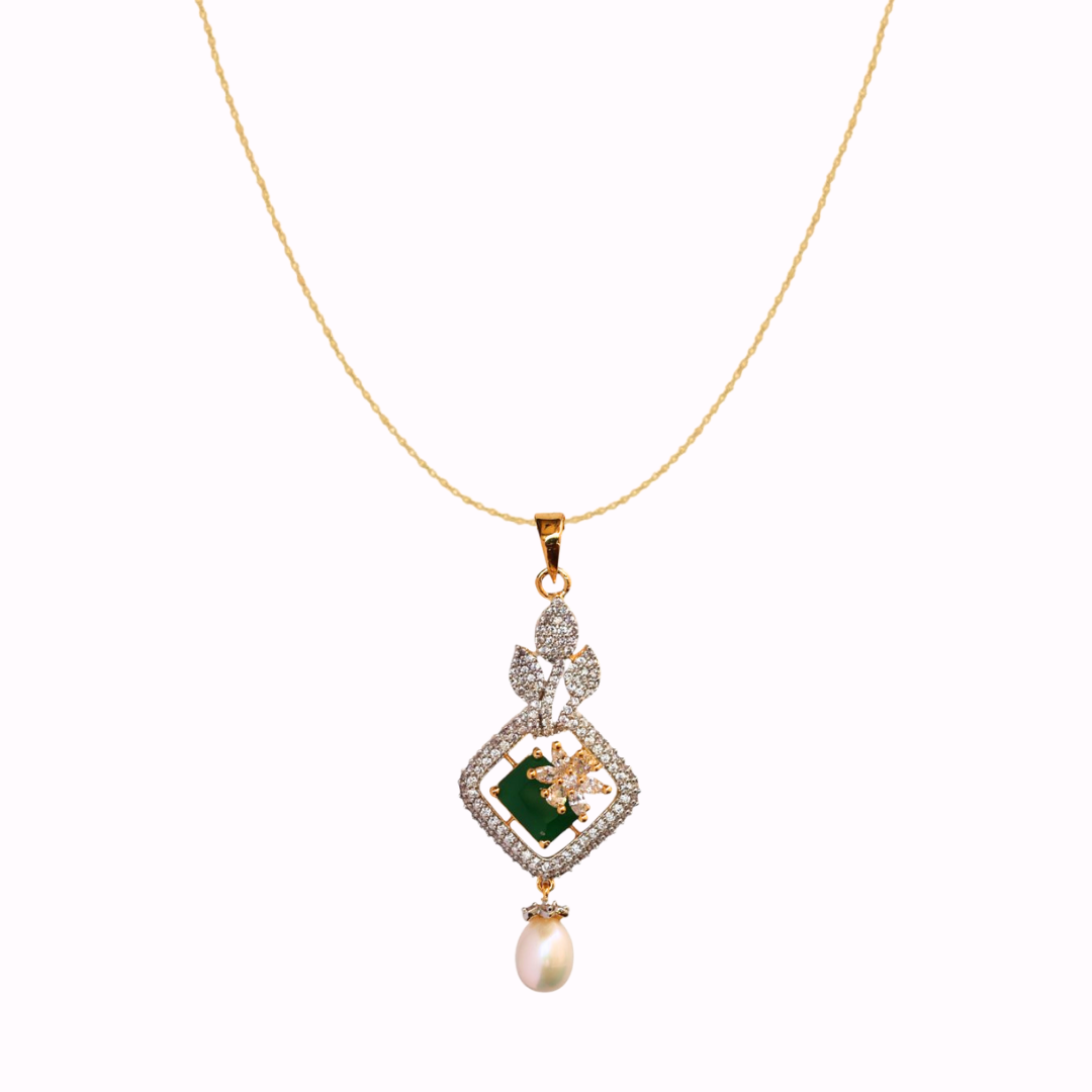 Emerald Jasper Pearl Pendant Set