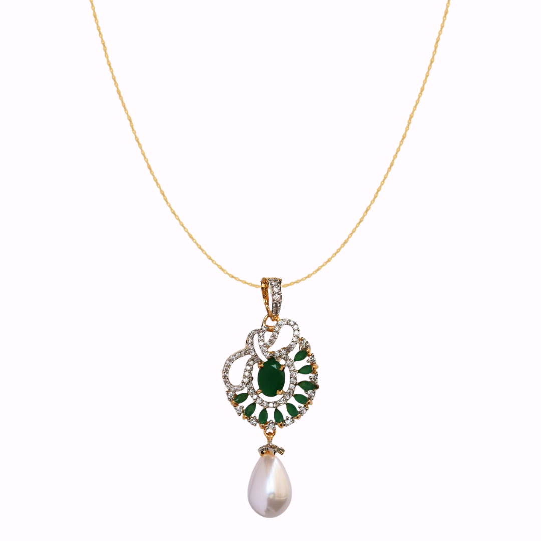 Emerald Camellia Pearl Pendant Set