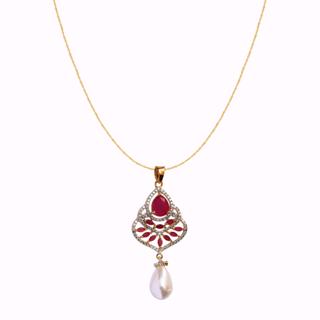 Ruby Amber Pearl Pendant Set