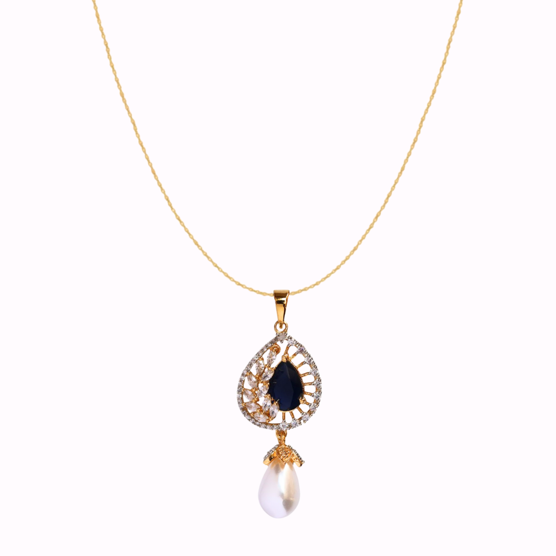Sapphire Charm Pearl Pendant Set