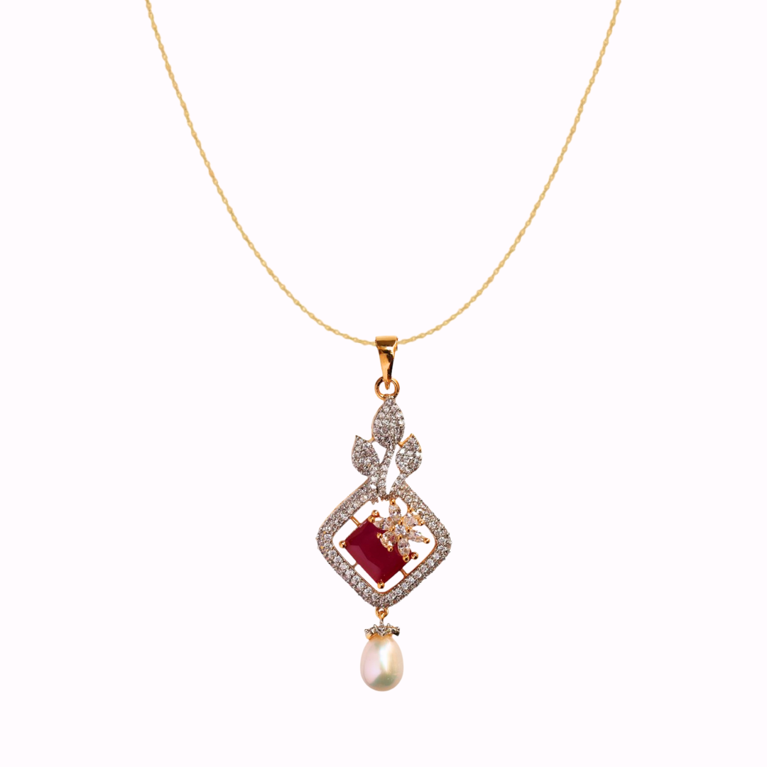 Ruby Jasper Pearl Pendant Set