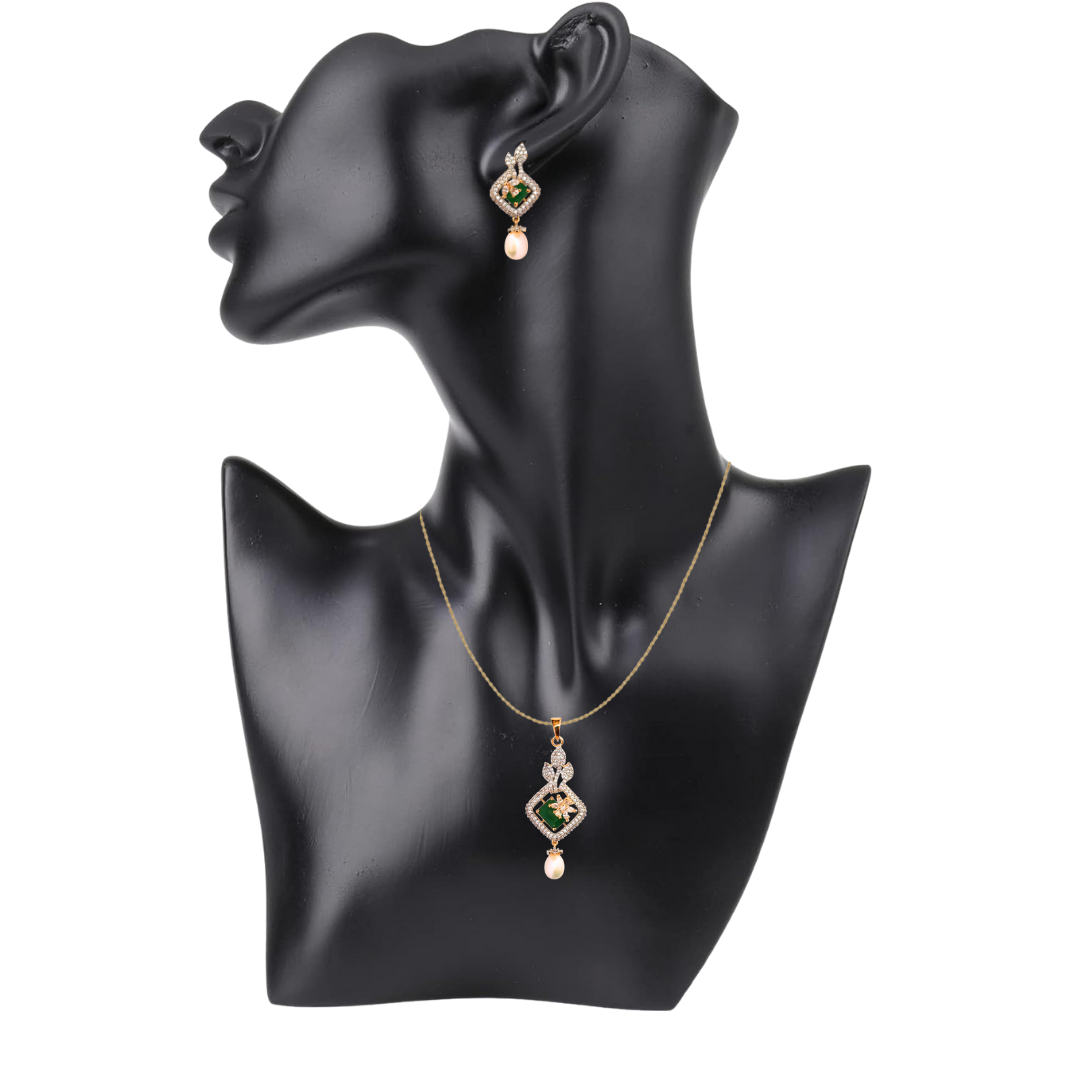 Emerald Jasper Pearl Pendant Set