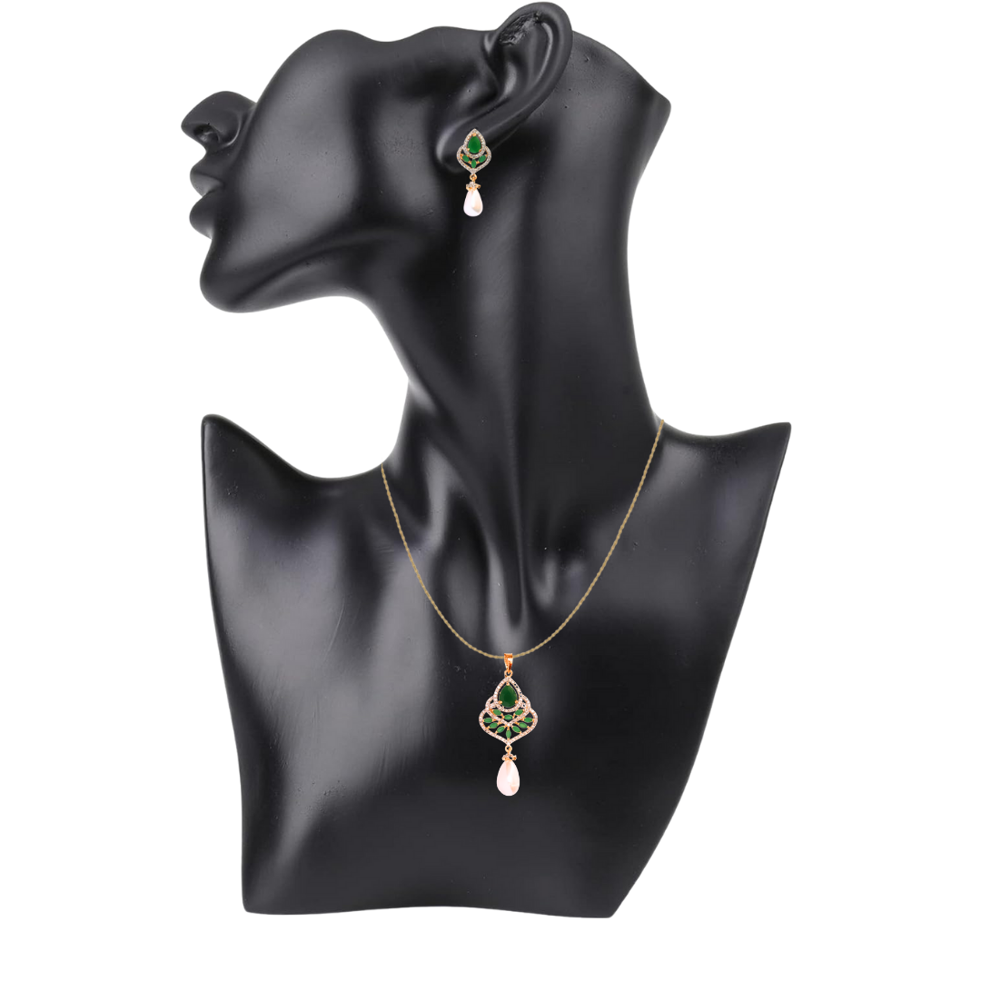 Emerald Amber Pearl Pendant Set