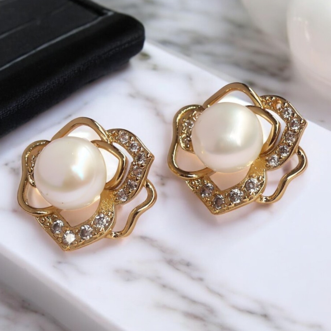 Golden Shimmer Pearl Studs