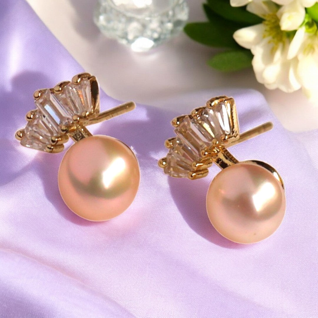 Peach Crown Pearl Studs