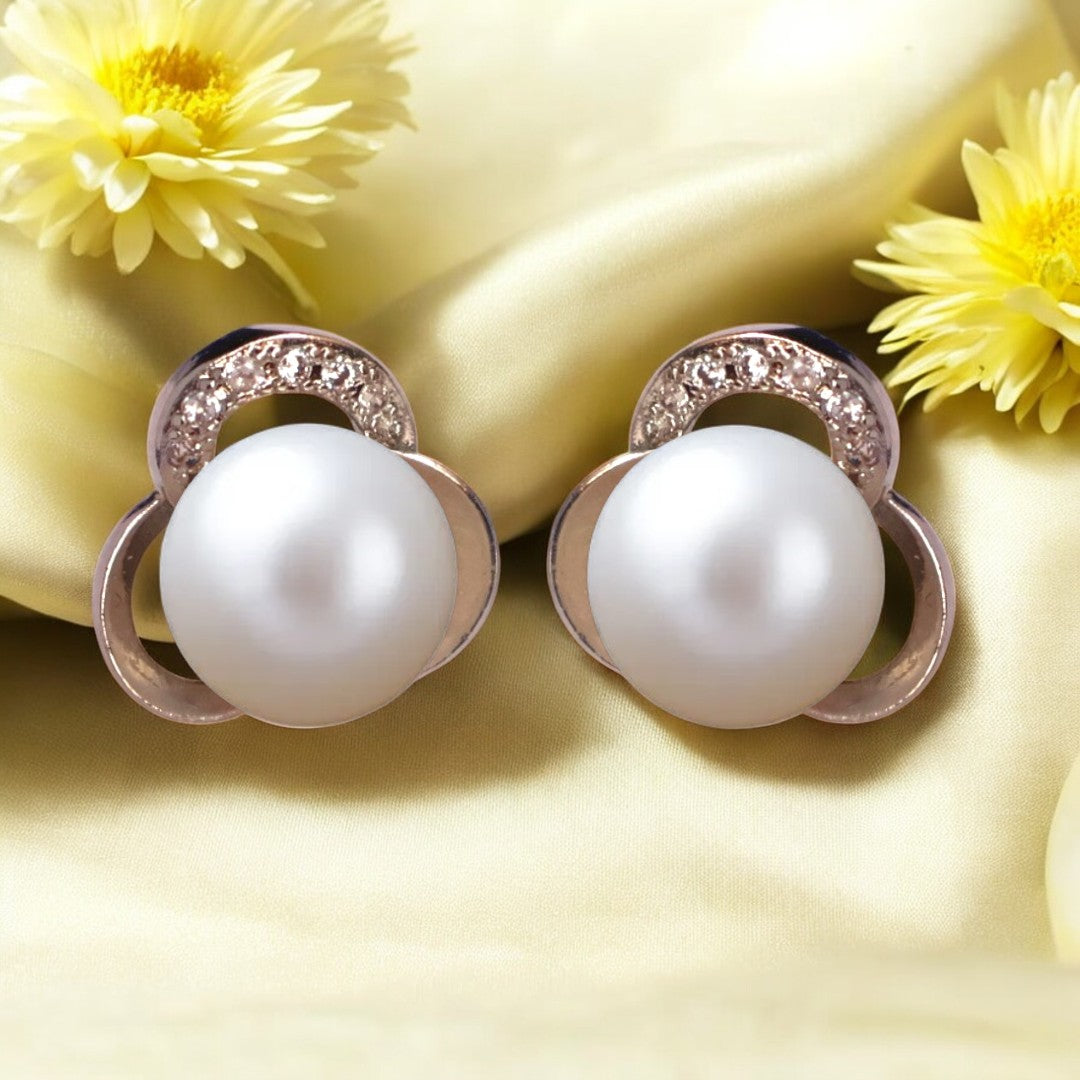 Silver Petal Pearl Studs