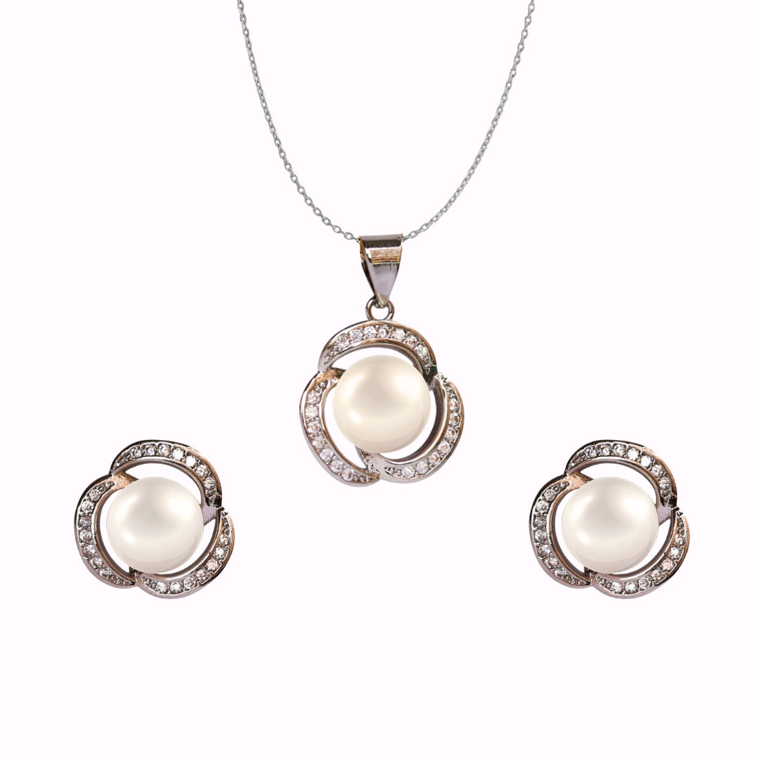 Silver Starwave Pearl Pendant Set