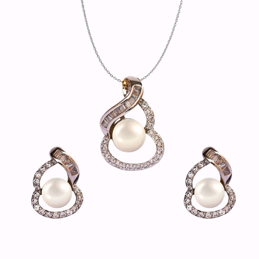 Silver Sunlit Pearl Pendant Set
