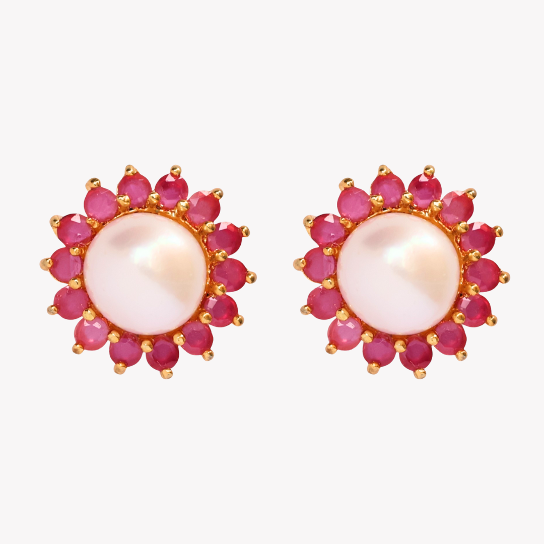Ruby Pink Pearl Earrings