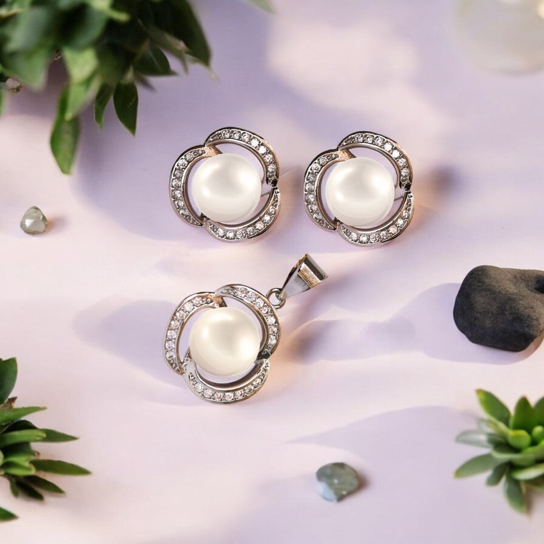 Silver Starwave Pearl Pendant Set