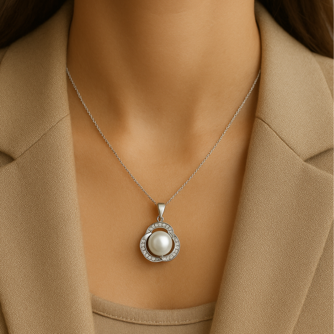 Silver Starwave Pearl Pendant Set