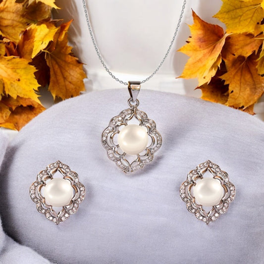 Silver Waterflow Pearl Pendant Set