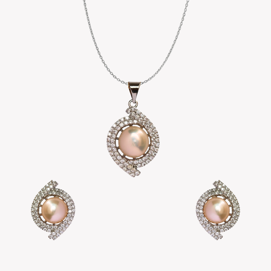 Peach Auraya Pearl Pendant Set