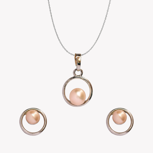 Peach Brezza Pearl Pendant Set