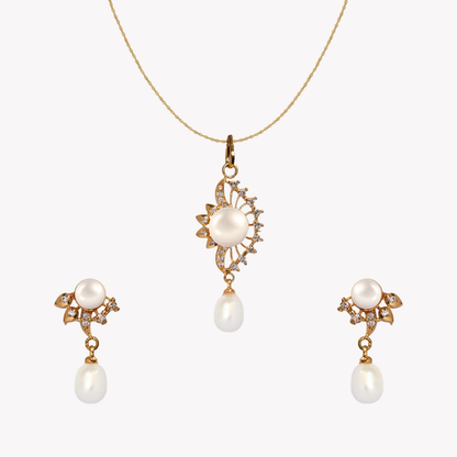 Golden Cascade Pearl Pendant Set