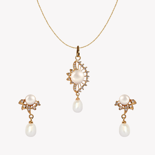 Golden Cascade Pearl Pendant Set