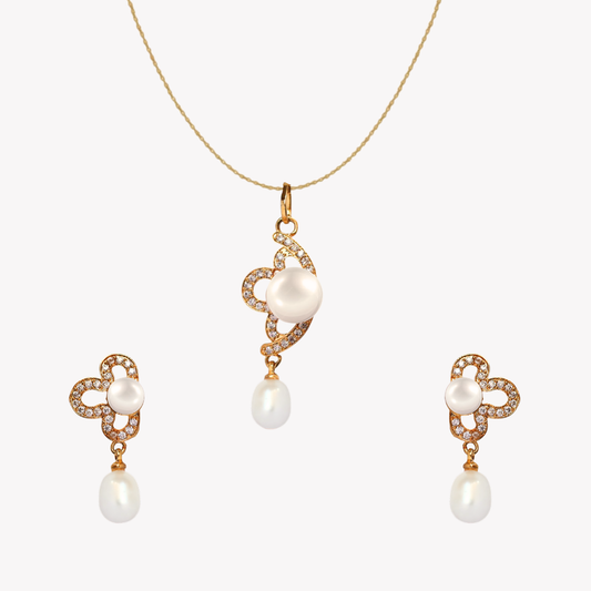 Golden Ripplet Pearl Pendant Set