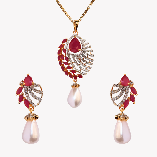 Ruby Opulence Pearl Pendant Set