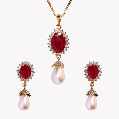 Ruby Tranquil Pearl Pendant Set