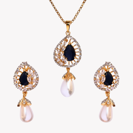 Sapphire Charm Pearl Pendant Set