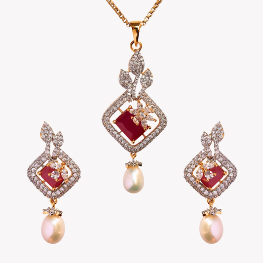 Ruby Jasper Pearl Pendant Set