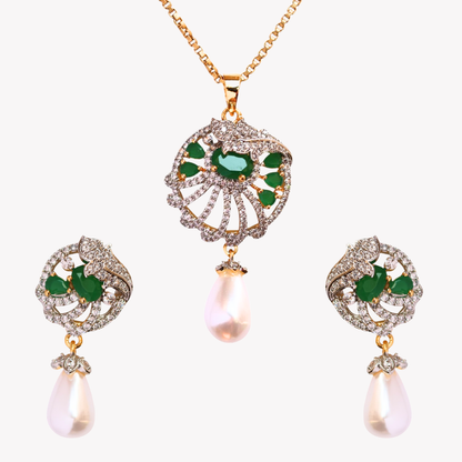 Emerald Velora Pearl Pendant Set