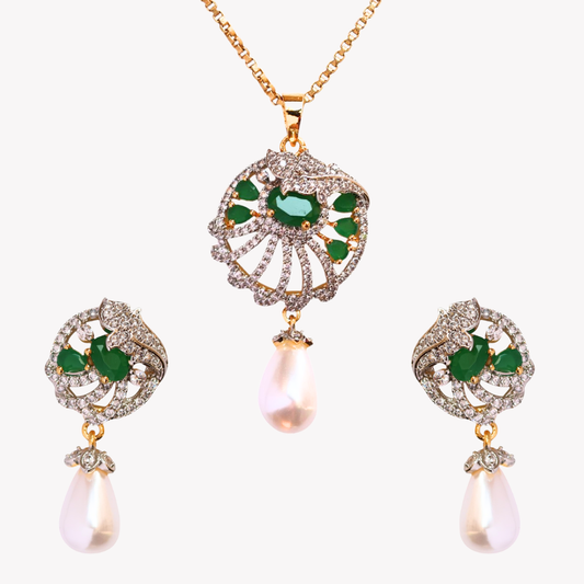 Emerald Velora Pearl Pendant Set