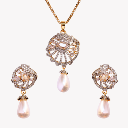 Golden Velora Pearl Pendant Set
