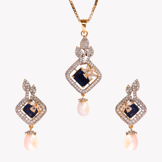 Sapphire Jasper Pearl Pendant Set