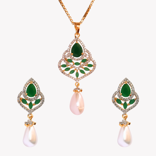 Emerald Amber Pearl Pendant Set