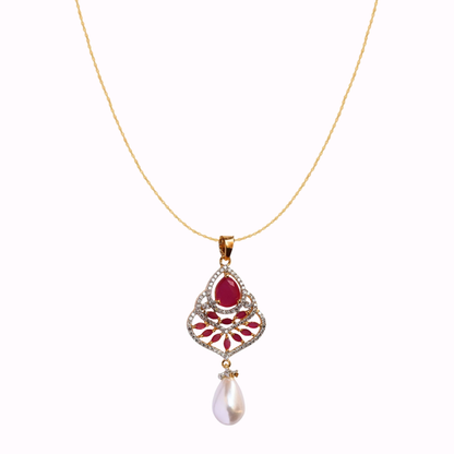 Ruby Amber Pearl Pendant Set