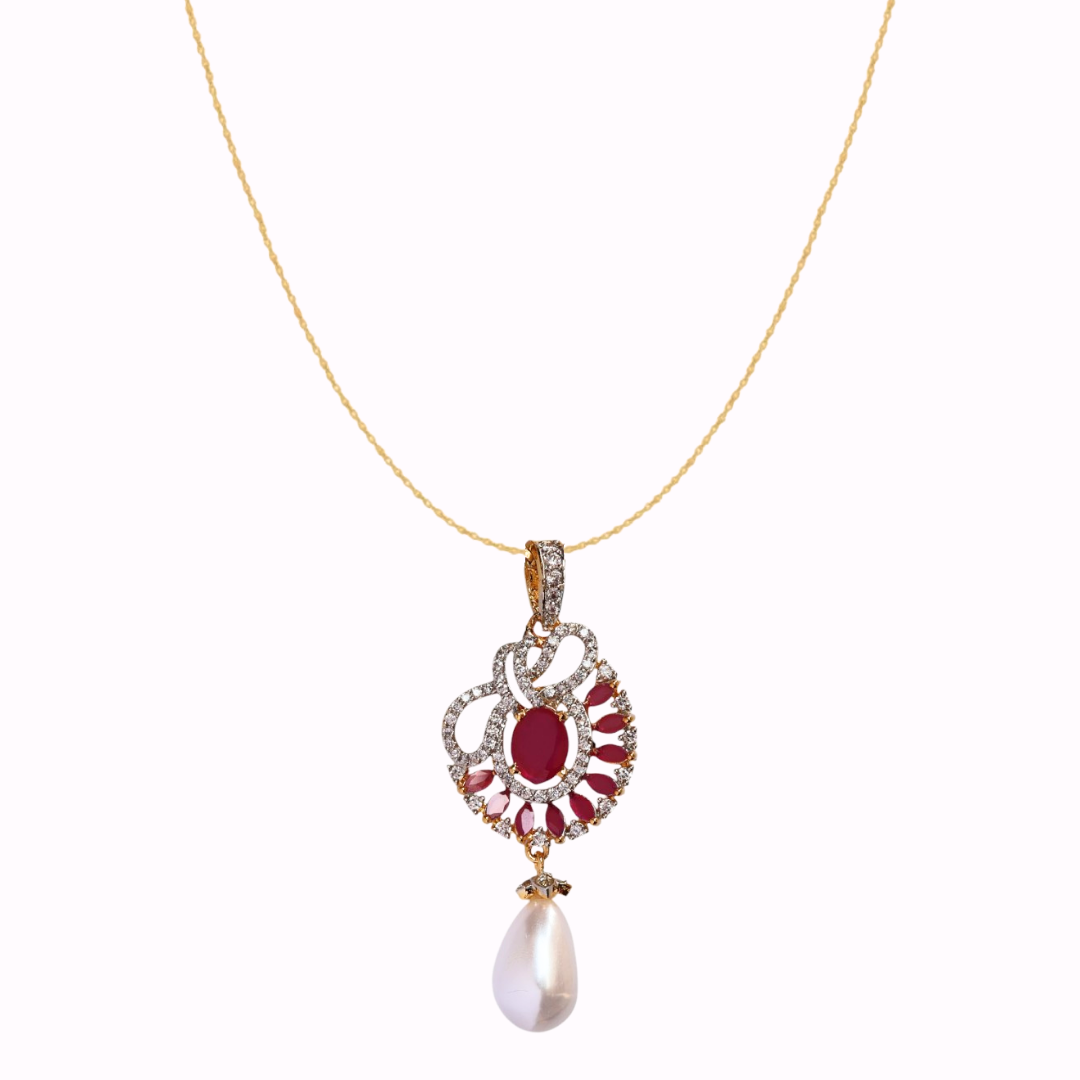 Ruby Camellia Pearl Pendant Set