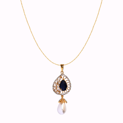 Sapphire Charm Pearl Pendant Set