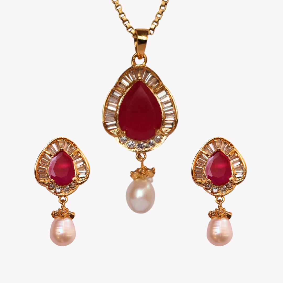 Ruby Blush Pearl Pendant Set