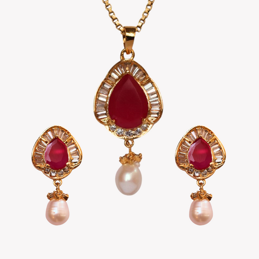 Ruby Blush Pearl Pendant Set