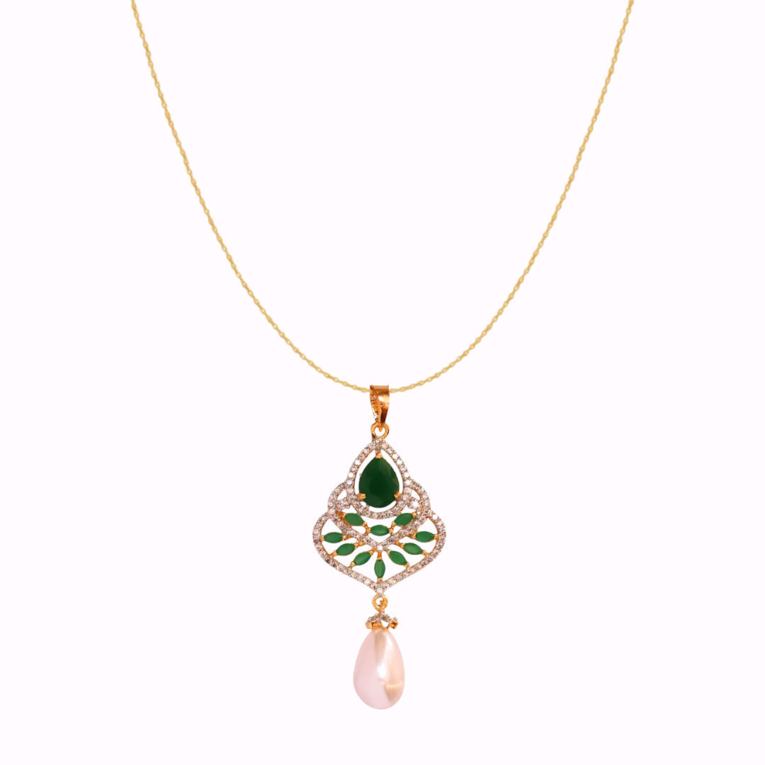 Emerald Amber Pearl Pendant Set