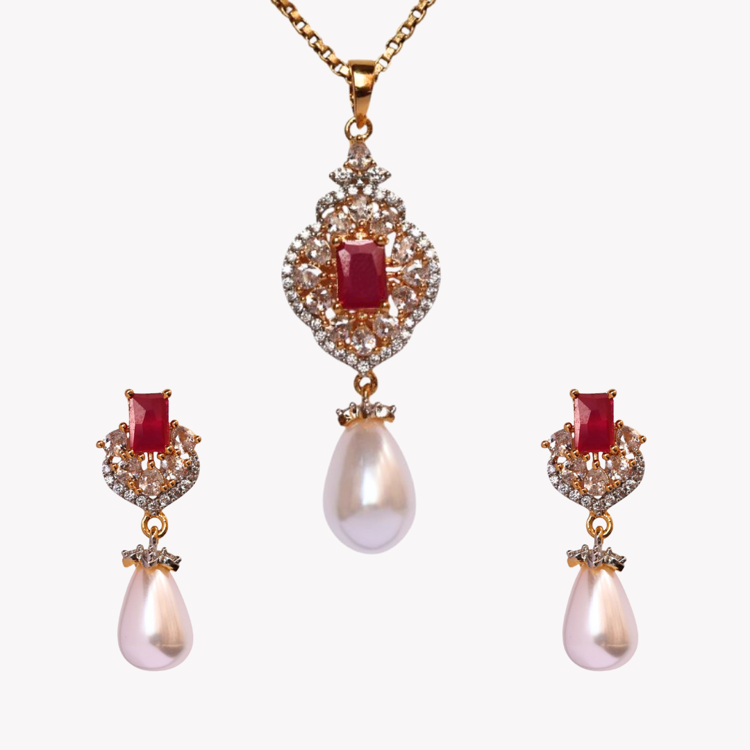 Ruby Shine Pearl Pendant Set