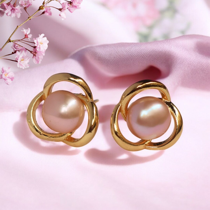 Peach Ornate Pearl Studs