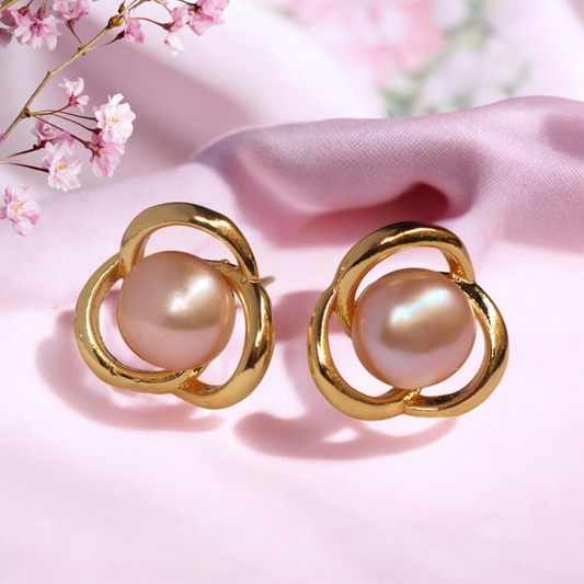 Peach Ornate Pearl Studs