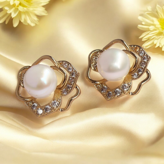 Golden Shimmer Pearl Studs