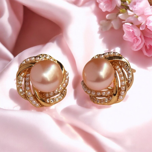 Peach Sparkle Pearl Studs