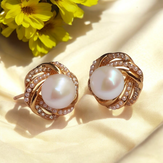 Golden Sparkle Pearl Studs